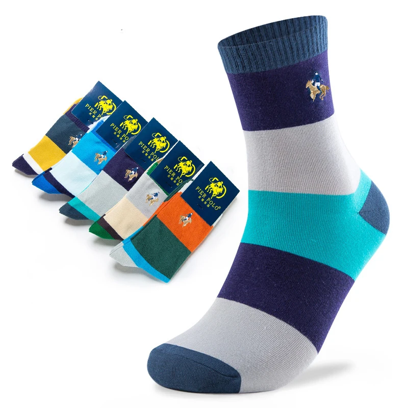 PIER POLO Socks Fashion Brand Men Socks 5 Pairs/Lot Crew Cotton Socks Embroidery Casual Socks Men Factory Wholesale