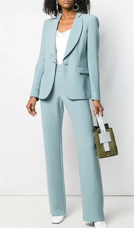 

Ladies Pant Suits Women Business Suits BlazerLight Blue Jacket+Pants Formal Office Uniform Style Female Trouser PantSuit