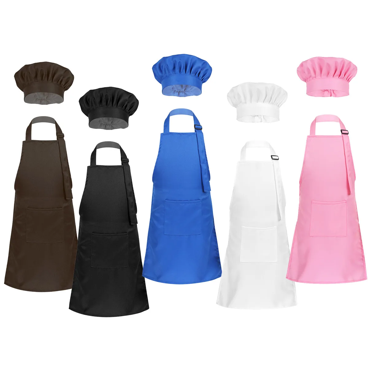 Chirdren Kids Aprons Adjustable Apron and Chef Hat for Boys Girls Kitchen Cooking Baking Painting Craft Front Pocket Bib Apron