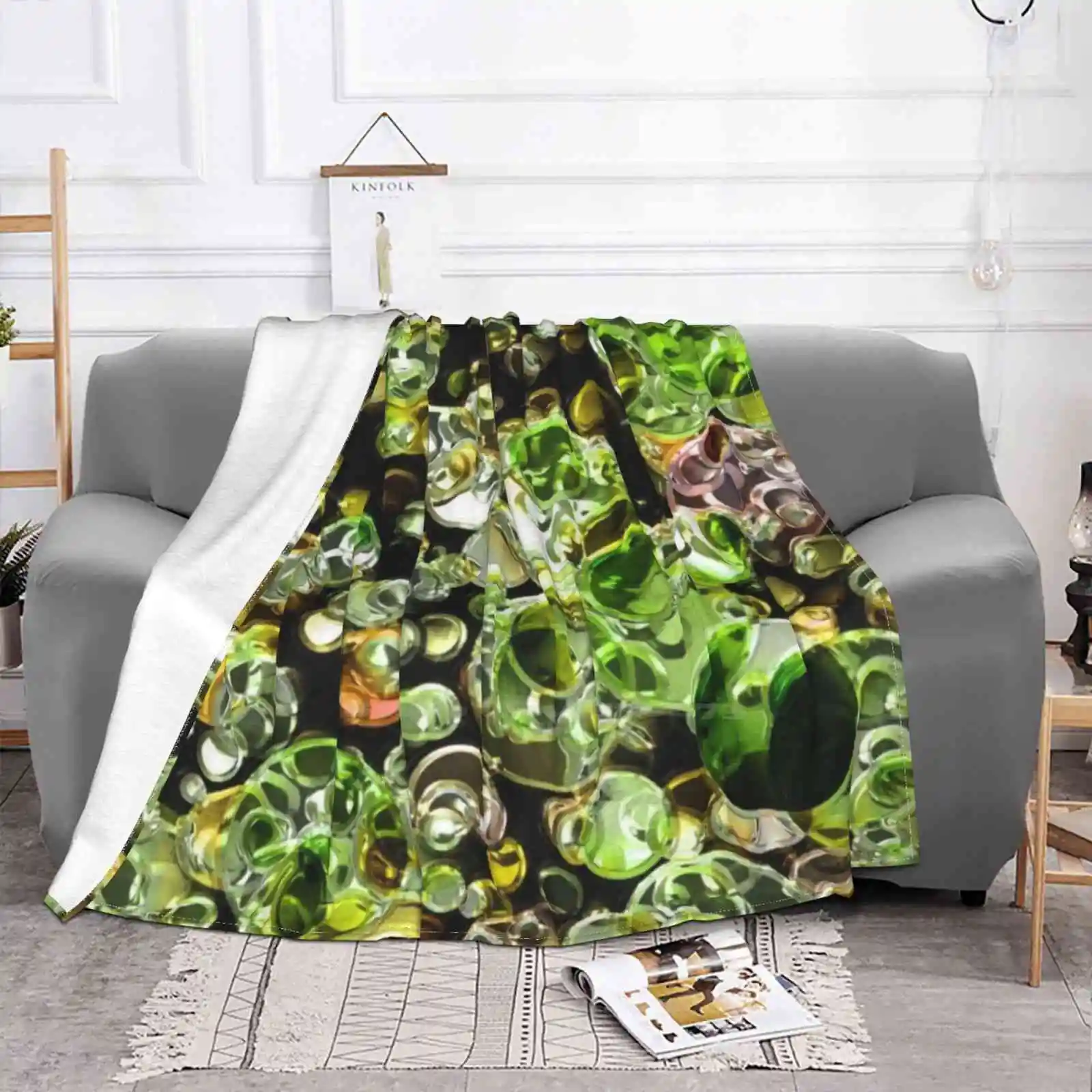 Green Bokeh Background 4 Super Warm Soft Blankets Throw On Sofa/Bed/Travel Pattern Bokeh Abstract Luxury Bokeh Glam Glitter