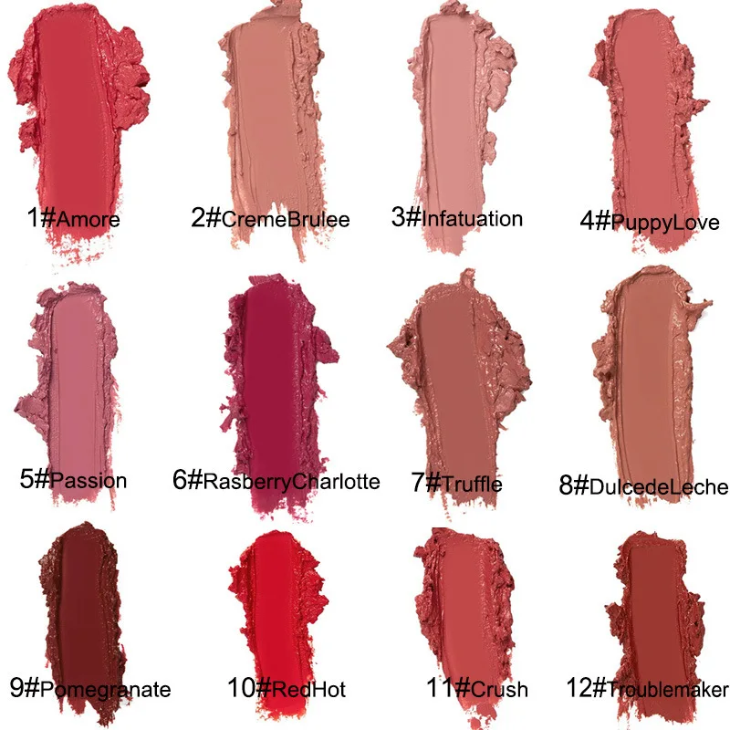 12 Colors Sexy Women Cream Texture Lipstick Waterproof Long Lasting Moist Lip Gloss Vivid Colorful Lipgloss Women Makeup