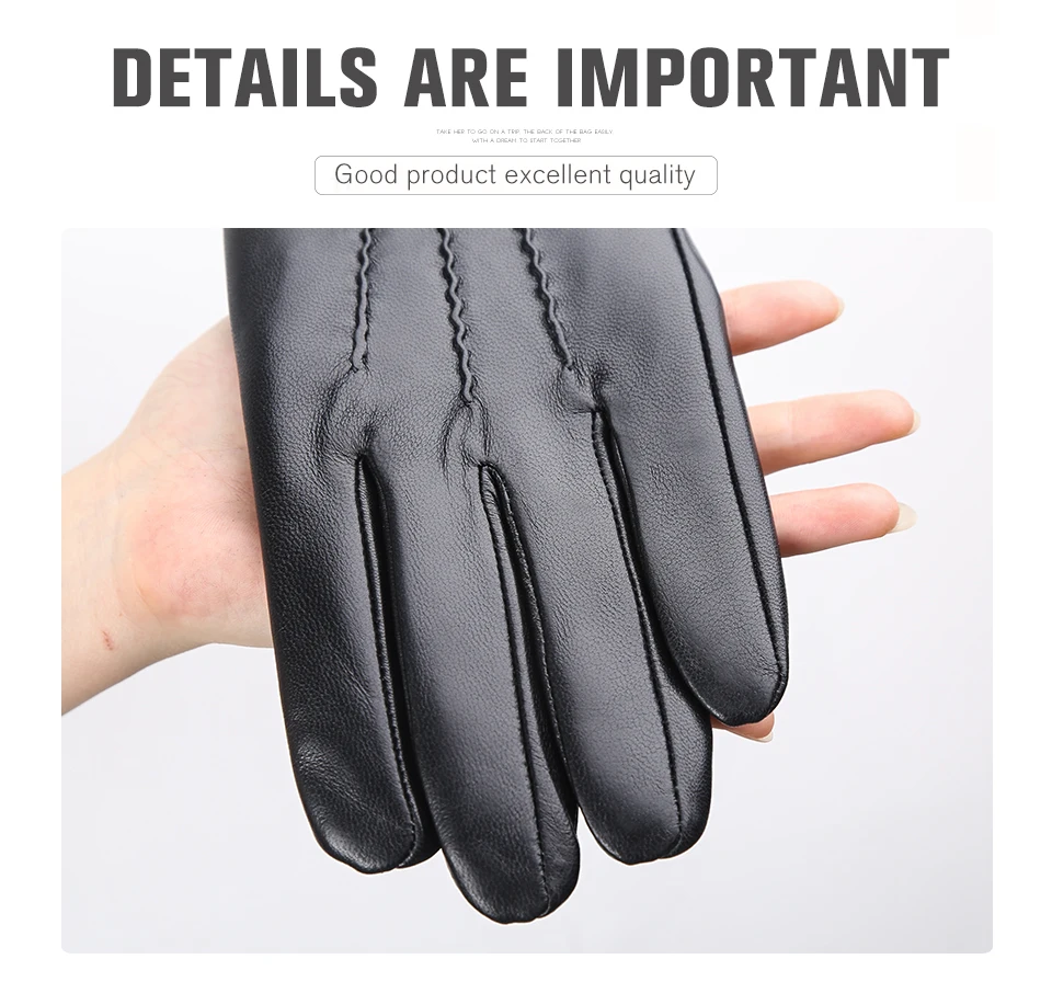 Comfortable Keep Warm Gloves Male Winter, Water Ripple Design Sheepskin Men's Gloves, Black Men's Leather Gloves-8001Y