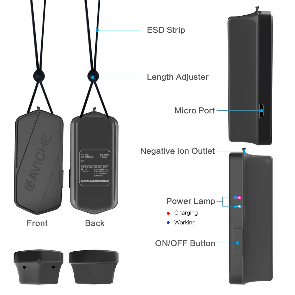 AVICHE Personale Indossabile Collana Mini Portatile Bevanda Rinfrescante di Aria Ionizzatore Generatore di Ioni Negativi