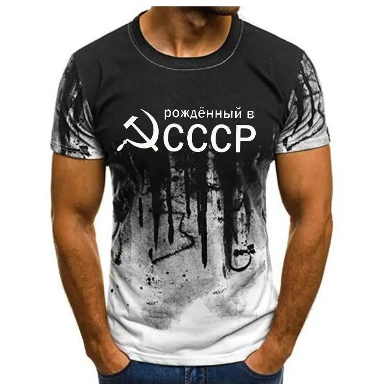 New Mens T-Shirt Summer CCCP Russian T Shirts Moscow Mens Tees O Neck Tops Men USSR Soviet Union Man Short sleeve Tshirt