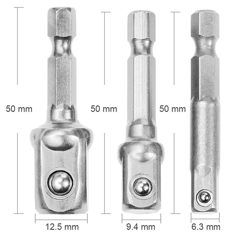 SenNan 3pc Chrome Vanadium Steel Socket Adapter Set Hex Shank 1/4\