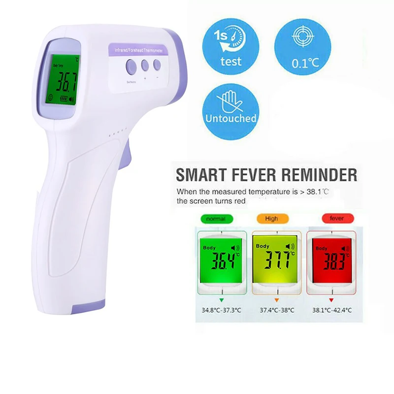 Termómetro infrarrojo Digital sin contacto para la frente, pistola de temperatura IR LCD, termómetro corporal multifunción para bebé y adulto