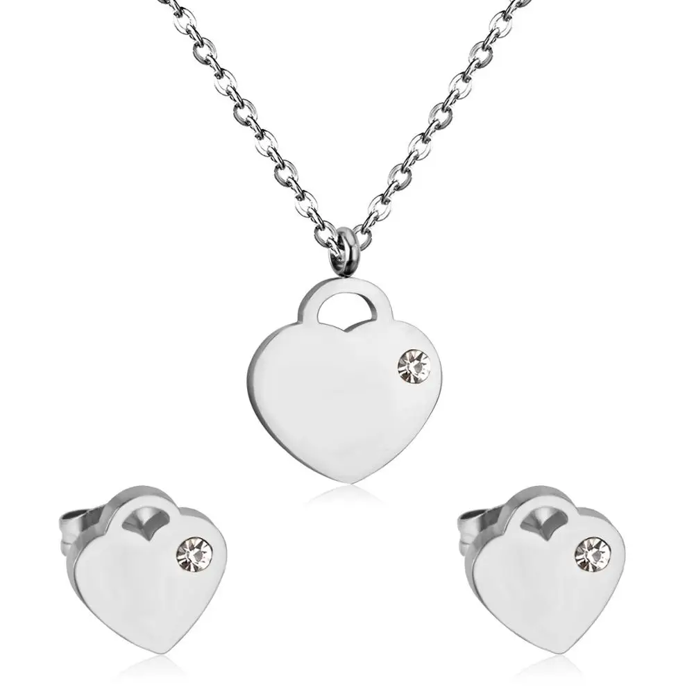 LUXUSTEEL bridal necklace set Cubic Zirconia Jewelry Stainless Steel Golden Color Heart Pendant Necklace Earrings Brinco Women