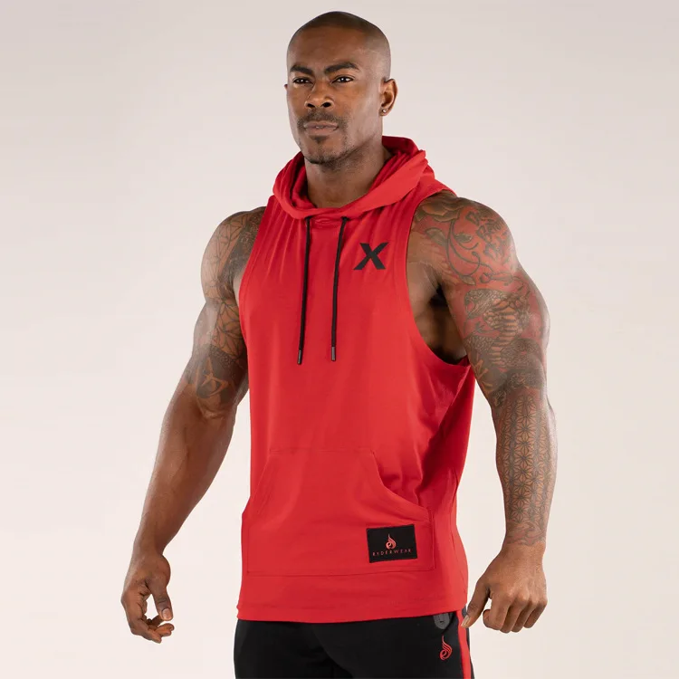 New muscle fitness partner sports vest men's sleeveless cotton fitness vest muscle backless breathable hoodie