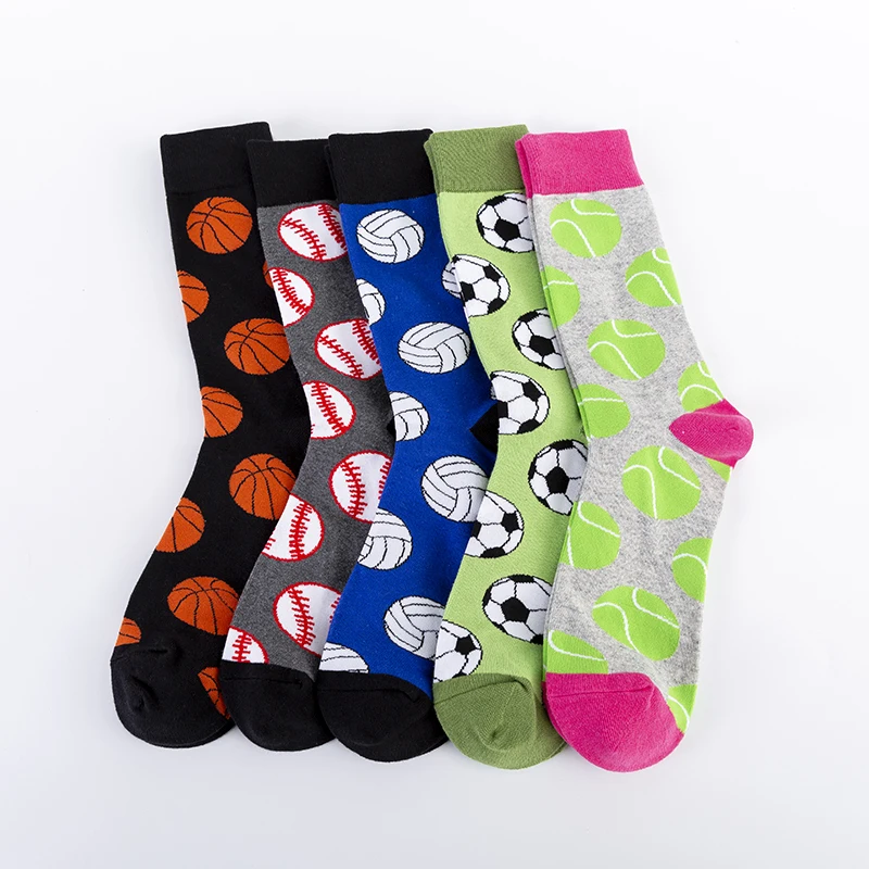 Colorful Men\'s Basketball Soccer Tennis Sports Ball Pattern Happy Wedding Socks Funny Causal Cotton Crew Chaussettes Homme