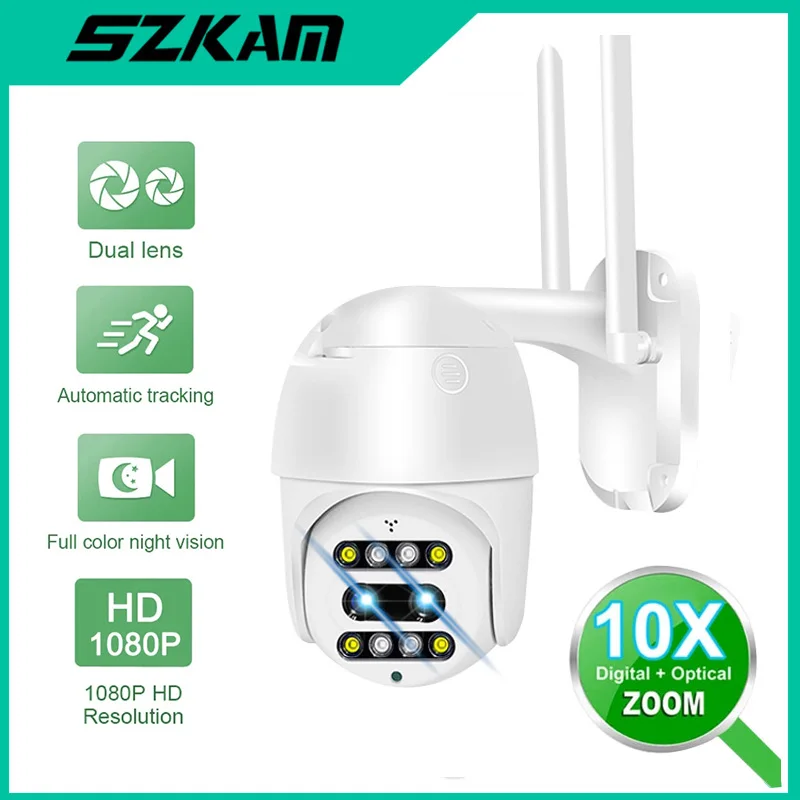 Surveillance camera wifi binocular camera automatic tracking 10xoptical zoom AI human body detection 2MP HD Ptz IP waterproof