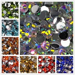All Sizes Colors Flatback Round Glue On Rhinestone Glittler Resin Beads Strass Stones Stickers Nail Art Decoration
