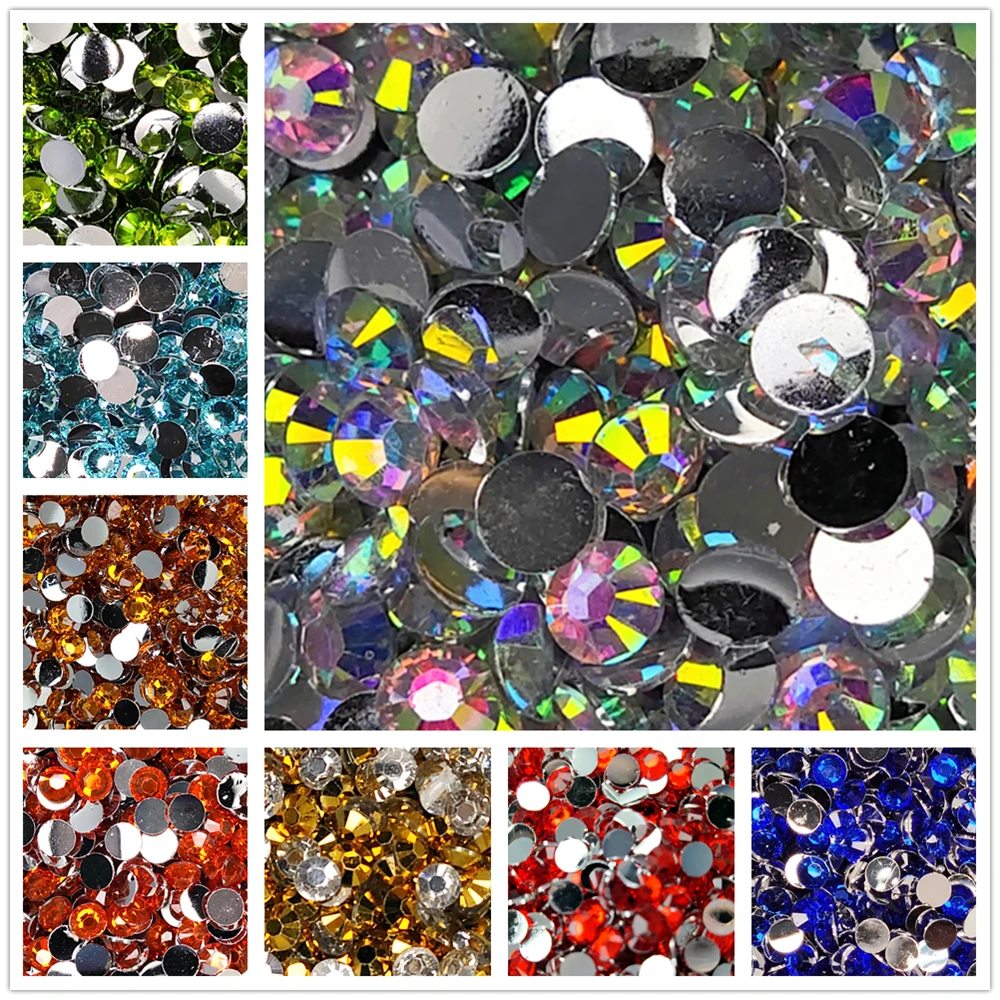 All Sizes Colors Flatback Round Glue On Rhinestone Glittler Resin Beads Strass Stones Stickers Nail Art Decoration