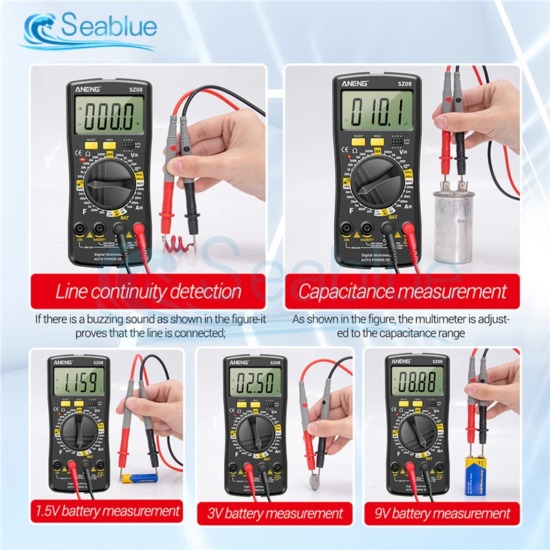 SZ08 Digital Multimeter Ultra-thin Professional Multimetro Auto Voltmeter 1999 Counts AC DC 220V Resistance Handhold Testers