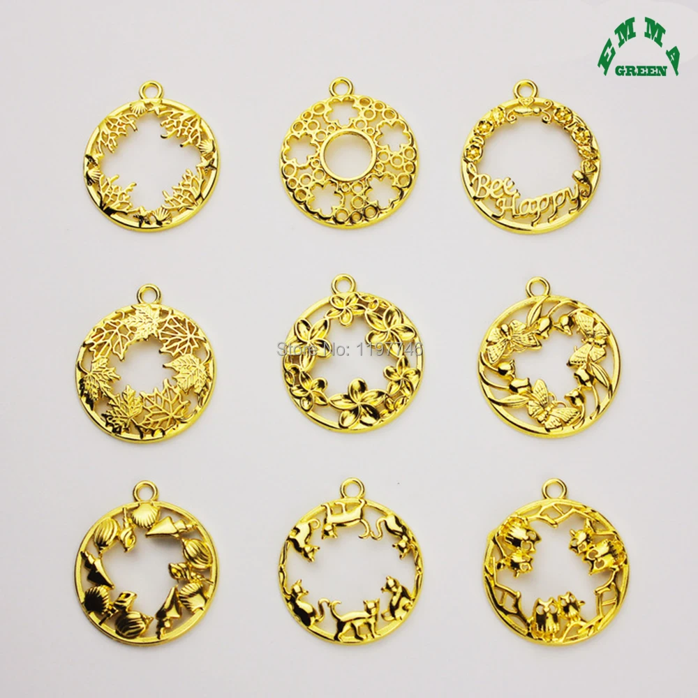 Gold Charm Hollow Wreath Garland Zinc Alloy Metal Pendant Charms Accessories for Jewelry Making Finding 20pcs 33mm