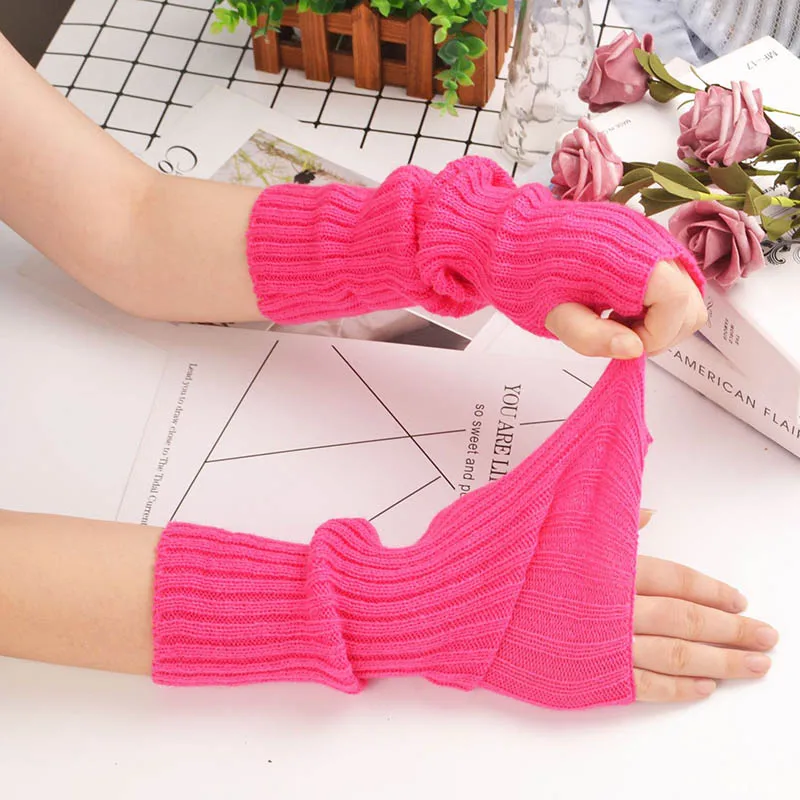 New Women Fingerless Gloves Arm Warmers Goth Knitted Kawaii Work Gloves Ankle Wrist Sleeves Harajuku Anime Cosplay Accessories