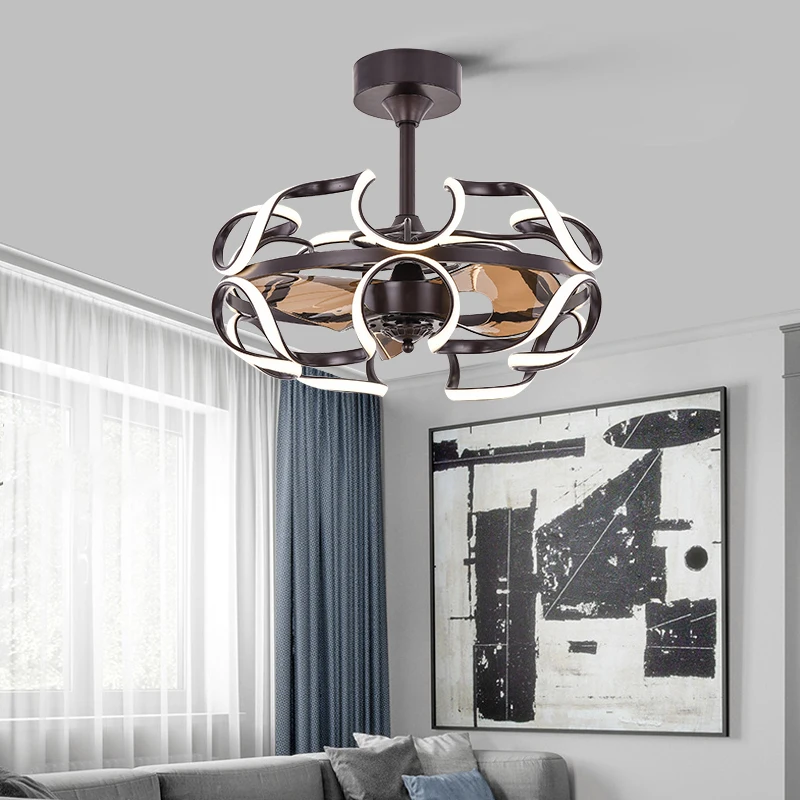 

OURFENG Ceiling Fan With Light And Control Coffee Invert Fan Lamp Home Decorative Bedroom Parlor Dining Room Office Hotel