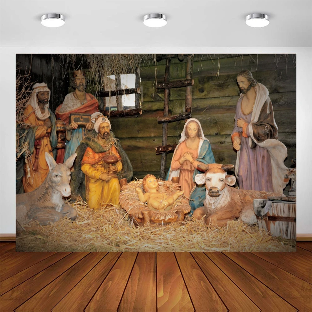 Christian Jesus Nativity Scene Christmas Stable Photography Background Customized Vinyl Photographic Backdrops For Photo Studio