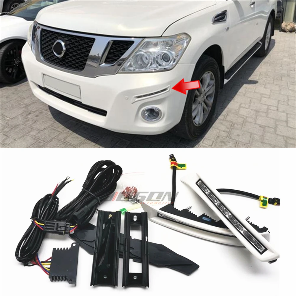 2pcs Front Bumper Driving LED Daytime Running Light Insert Lamp Kit For Nissan Patrol Y62 2012-2015