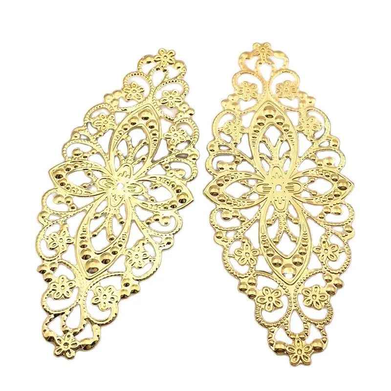 10 PCS Gold color/White K/Antique bronze Oval Metal Filigree Flowers Slice Charms Findings DIY Accessories Jewelry Assembly