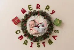 Kokosnoot pasgeboren fotografie rekwisieten Kerstbrieven Vrolijk kerstfeest Handgestikte vilten babyfotodecoratie Neonatale