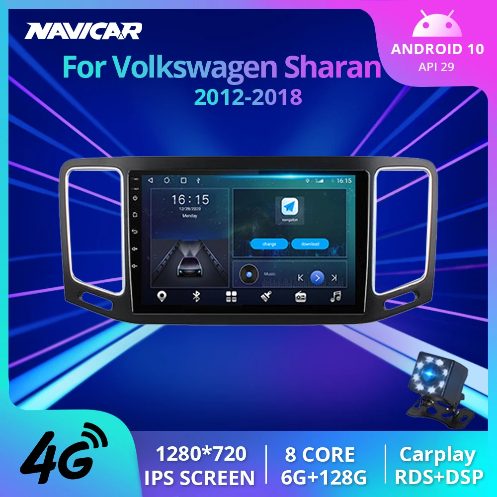 2 Din Android10.0 Car Radio For Volkswagen VW Sharan 2012 2013 2014-2018 Android Auto Stereo Receiver Navigator For Cars Carplay