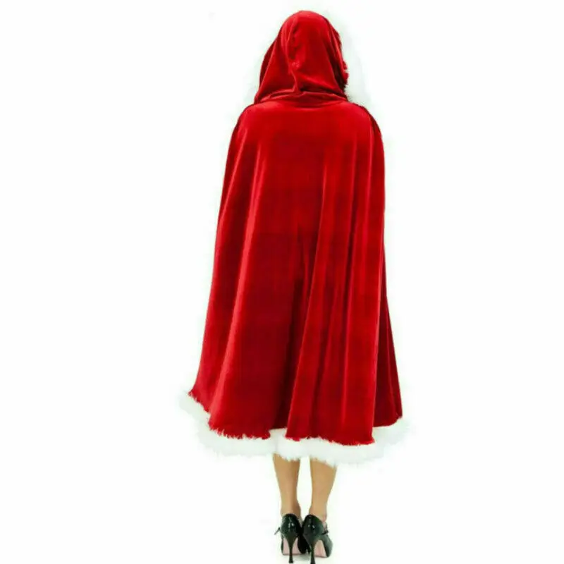 Christmas Costume For Adult Kids Women Hooded Christmas Cloak Mrs Santa Claus Velvet Fur Cloak Capa Red Cloak Cape Party Cosplay