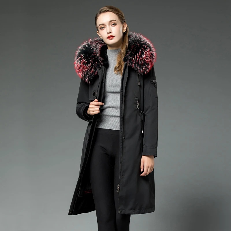 2023 Real Boollili Fur Coat Female Real Rabbit Fur Liner Parka Winter Jacket Women Raccoon Fur Collar Korean Long Jackets