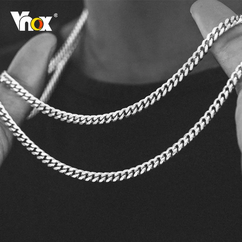 Vnox-collares de cadena cubana de acero inoxidable para hombre, gargantillas de eslabones de caja Figaro Rolo, Collar clásico Simple, 3/5/7mm