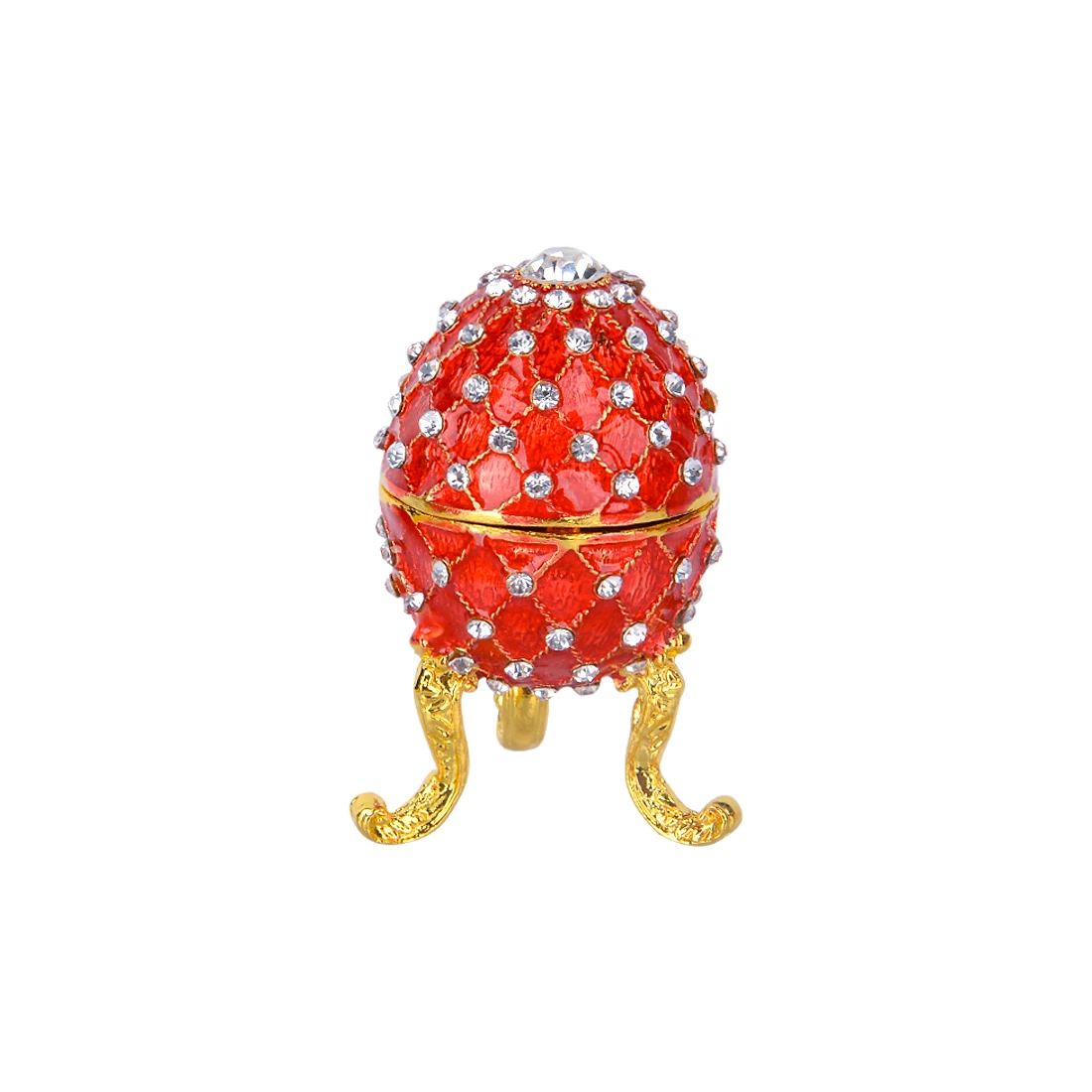 

Russian Red Fashion Luxury Crystal Jewelry Box Easter Egg Personality Trinket Metal Gift For Mother Christmas Ring Box Jewelry