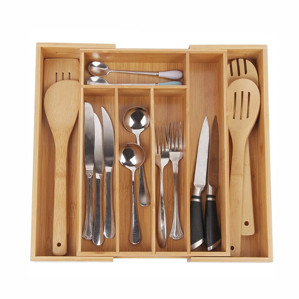 Multi-functional Bamboo Pastoral Kitchen Knife Box Kitchen Drawer Organizer Silverware Drawer Organizer