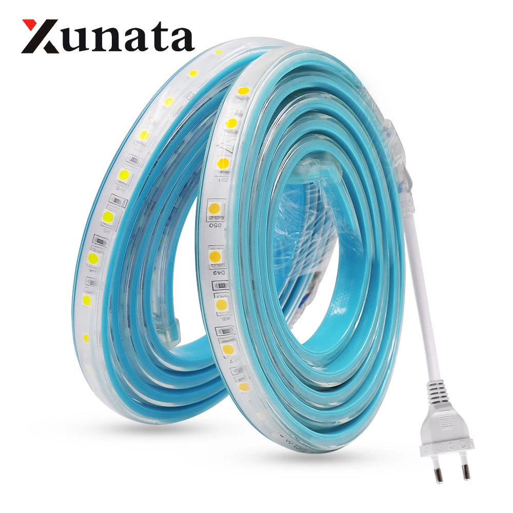 LED Strip 220V 240V EU plug Waterproof Engineering lights 60leds/m 5050 Flexible Tape Ribbon LED Light Strip Pink/Blue/Red/White