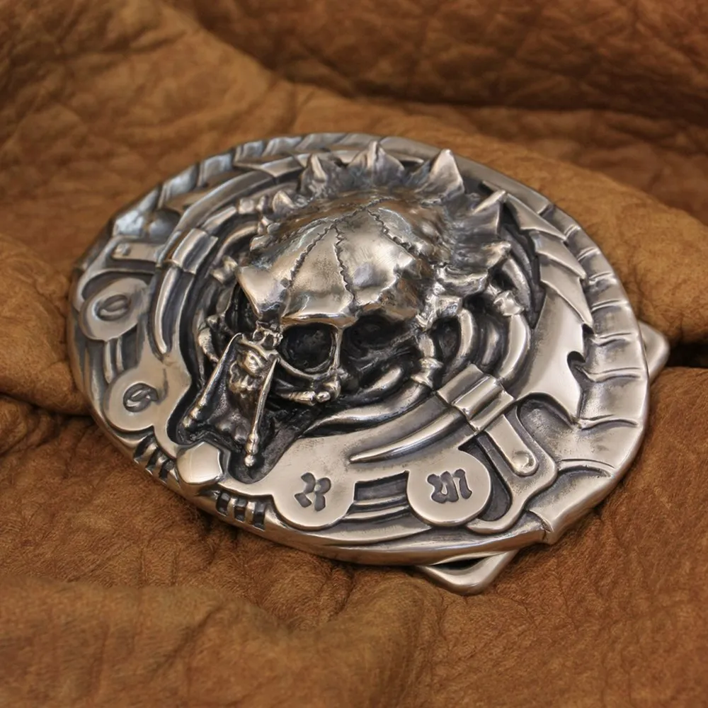 LINSION 925 Sterling Silver AVP Predator Buckle Handmade Mens Biker Rock Punk Belt Buckle TA292