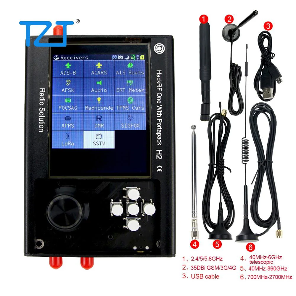 3.2 polegadas portapack h2 hackrf 5pcs antenas cabo de dados sdr software rádio definido 1mhz-6ghz montado a versão mais recente
