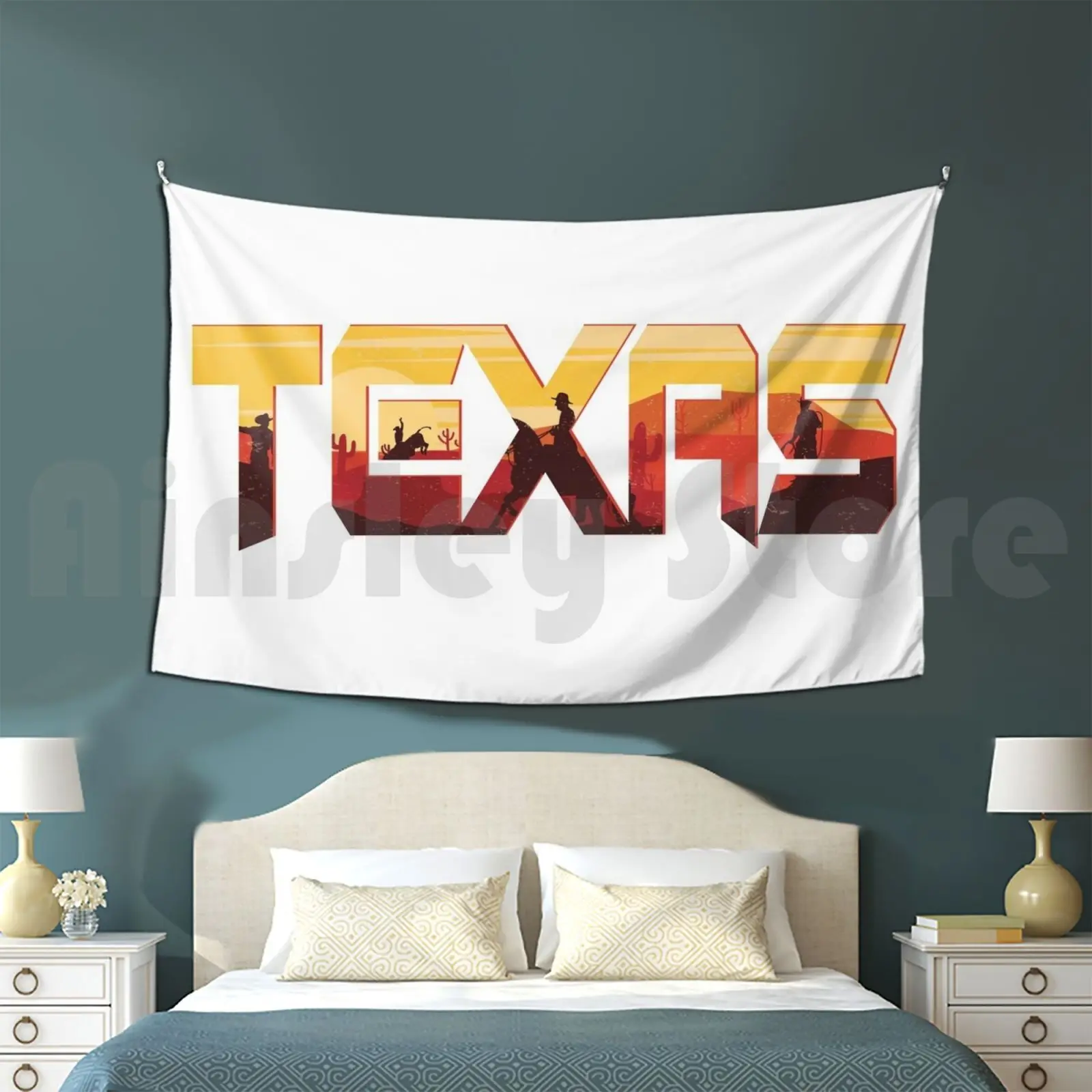 Texas Cowboy Illustration Customized Tapestry Texas Cowboy Topographic Landscape Usa Dallas Austin Tx