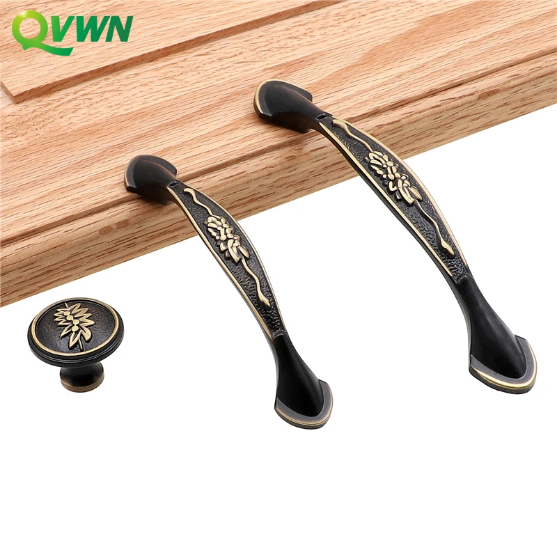 QVWN, черная латунная матовая Золотая медная цветная ручка, ручка для ящика, дверная ручка, художественная фурнитура мебель в китайском стиле