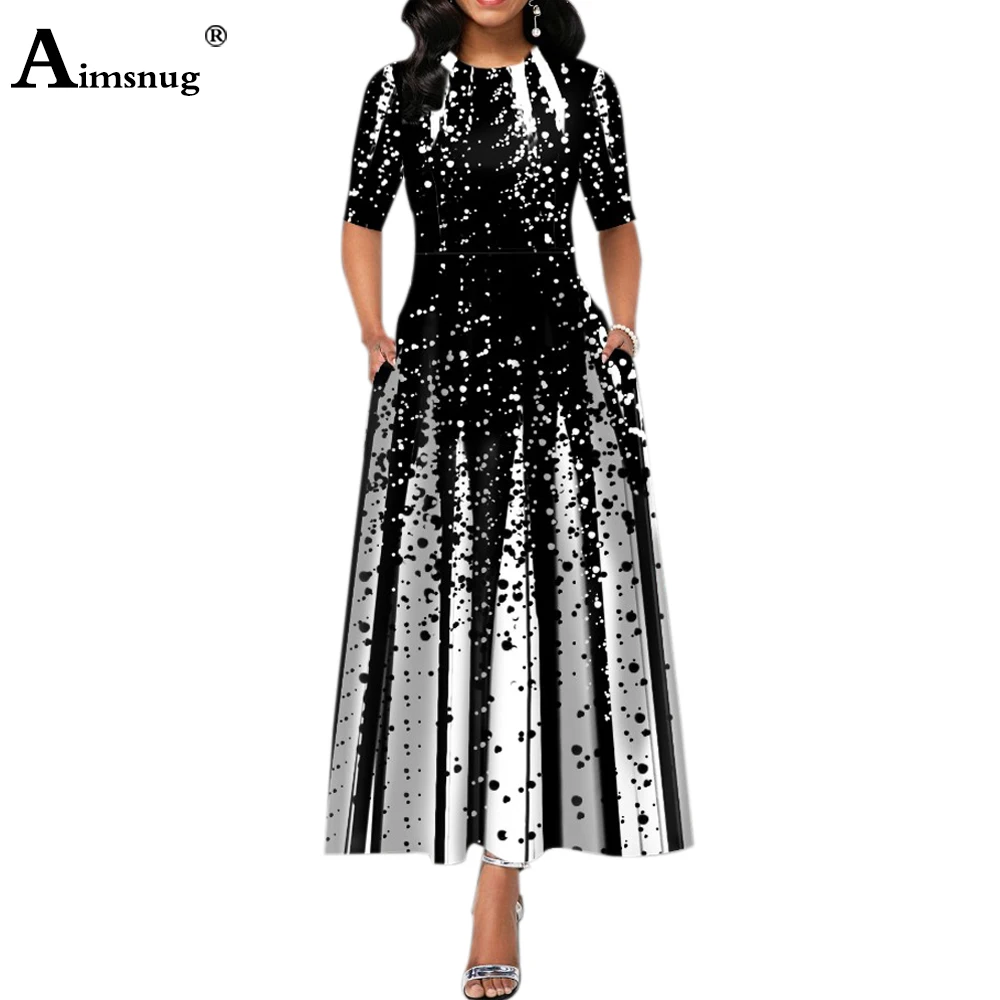 Women Elegant Long Maxi Dress Short Sleeve Fashion Dot Print Party Dresses Summer Femme Vintage A-Line Dress Clothing Size S-5XL