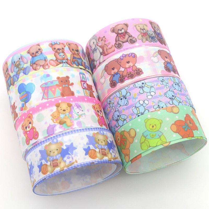 

DHK 50yards Bear Cute Printed Grosgrain Ribbon Accessory Hairbow Headwear Decoration DIY Wholesale Craft S1600