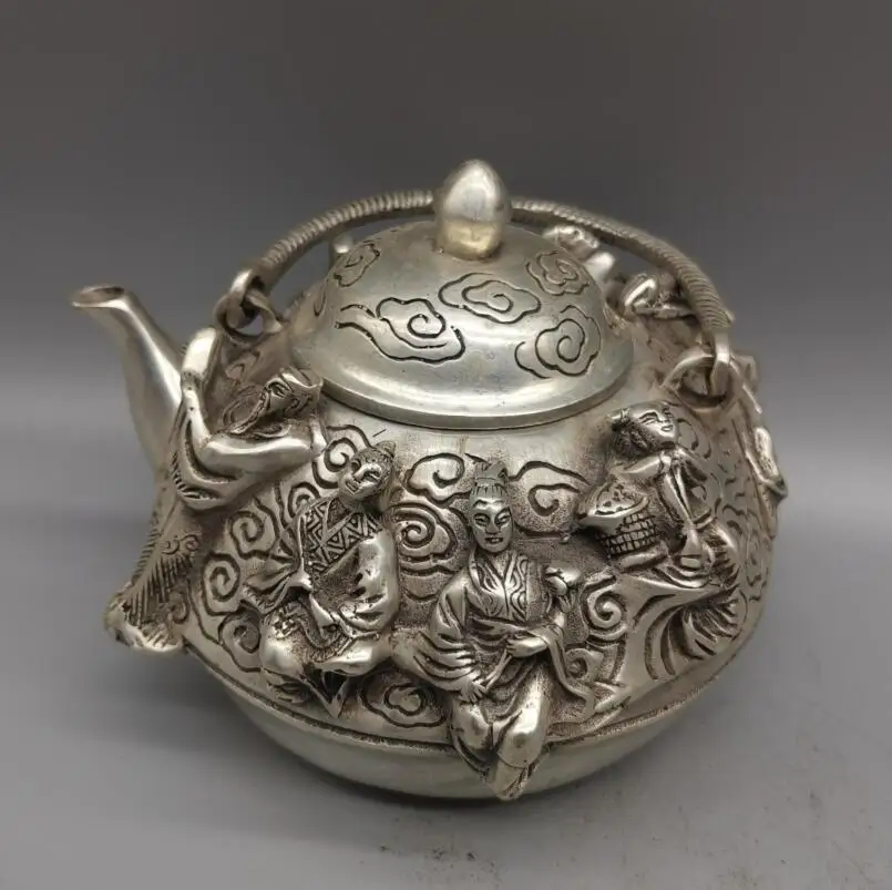 Archaize White copper eight immortals teapot crafts statue