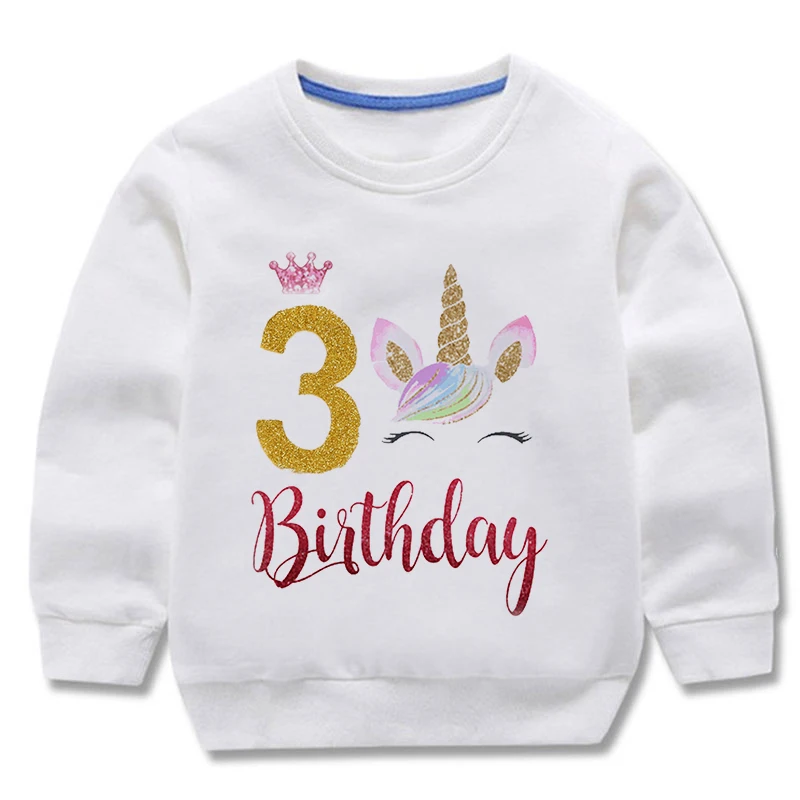 Birthday Unicorn Kids T-Shirts Children Tops Clothes Tee Baby Boy Girls Long Sleeve Tshirt 1 2 3 4 5 6 7 8 9Y Old Child Clothing