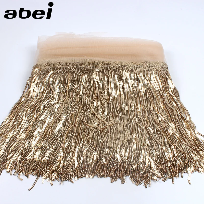 32cm 2yard Shining Mesh Fabric Lace Fringe Sequins Paillette Tassel Ribbon DIY Wedding Party Dance Dress Sewing Accessories