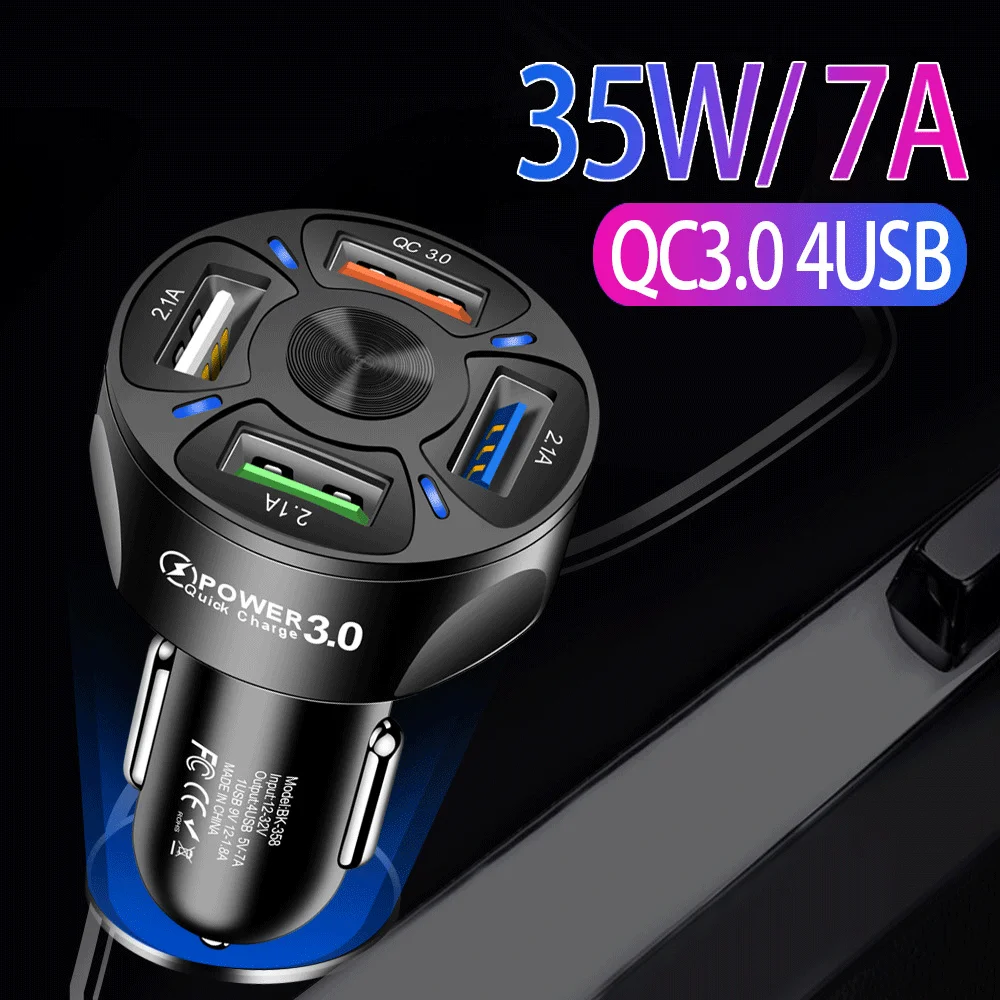 Car USB Charger Quick Charge 3.0 4.0 Universal 18W Fast Charging in car 4 Port mobile phone charger For iPhone Xiaomi Huawei p40