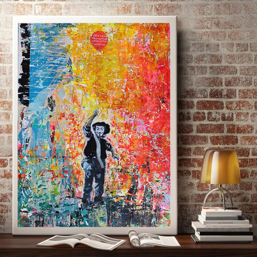 V for Vendetta Abstract Graffiti Poster Modern Street Art Balloon Girl Wall Picture Art Canvas Painting for Living Room