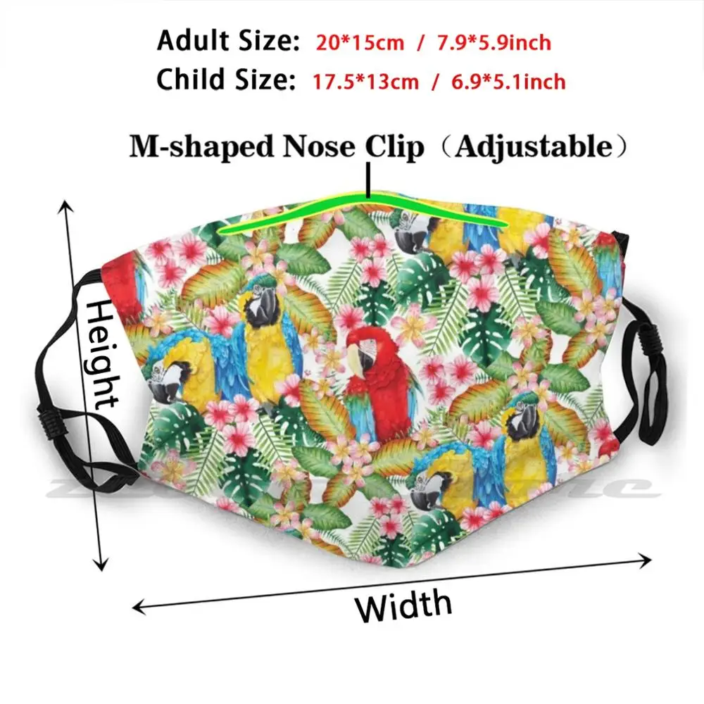 Macaw Parrot Pattern Watercolour Mask DIY Washable Filter Pm2.5 Mouth Trending Macaw Parrot Repeat Pattern Pattern Tropical