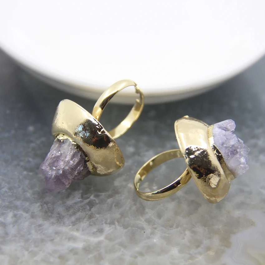 

Natural Amethysts Druzy Adjustable Rings Charms,Trendy Women Rings Jewelry,Geode Amethysts Fashion Personalized Drusy Rings