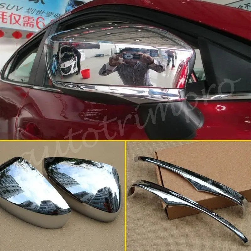 4X ABS Chrome Rear View Door Mirror Cover Garnish Fit For Mazda 2 3 BM BN GJ GL Accessories 2014 2015 2016 2017 2018 Trim