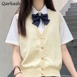 Sweater Vest Women Cute Casual Preppy Kawaii Japanese Style Soft Female Sweet Fit Button Sleeveless Fashion Knit Chic Jumpers