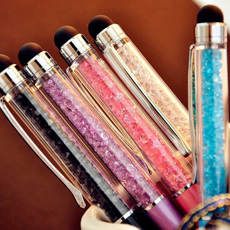 5 Pcs/lot Cute Crystal Pen Diamond Ballpoint Pens Stationery Ballpen 2 In 1 Crystal Stylus Pen Touch Pen
