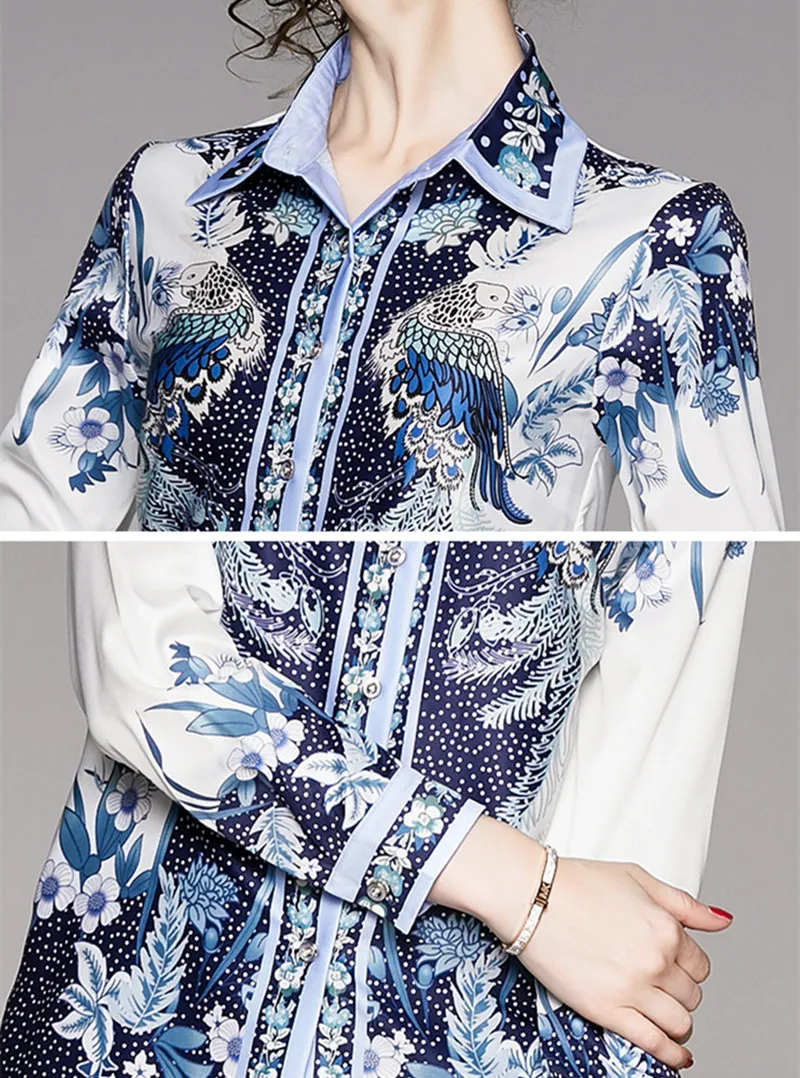 BLLOCUE 2020 Spring Designer Runway Suit Set 2 Piece Set Women Vintage Flower Print Long Sleeve Shirt Blouse+Pencil Pant Suit