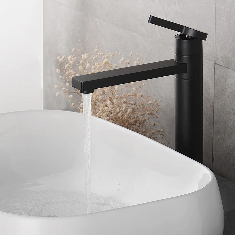 

Bathroom Basin Faucet Black Brass Bathroom Tap Single Handle Deck Mounted Rotation Water Mixer Taps