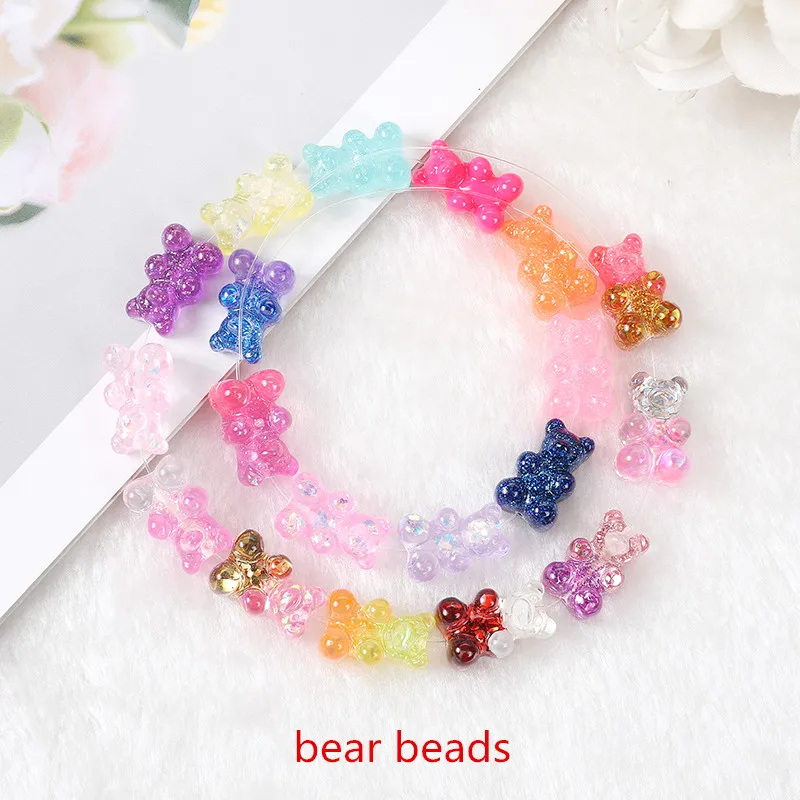 20Pcs 16*10mm  Gummy Bear Beads Charms Flatback Glitter Resin Crafts with Perforate Hole For Necklace Pendant Bracelets Diy